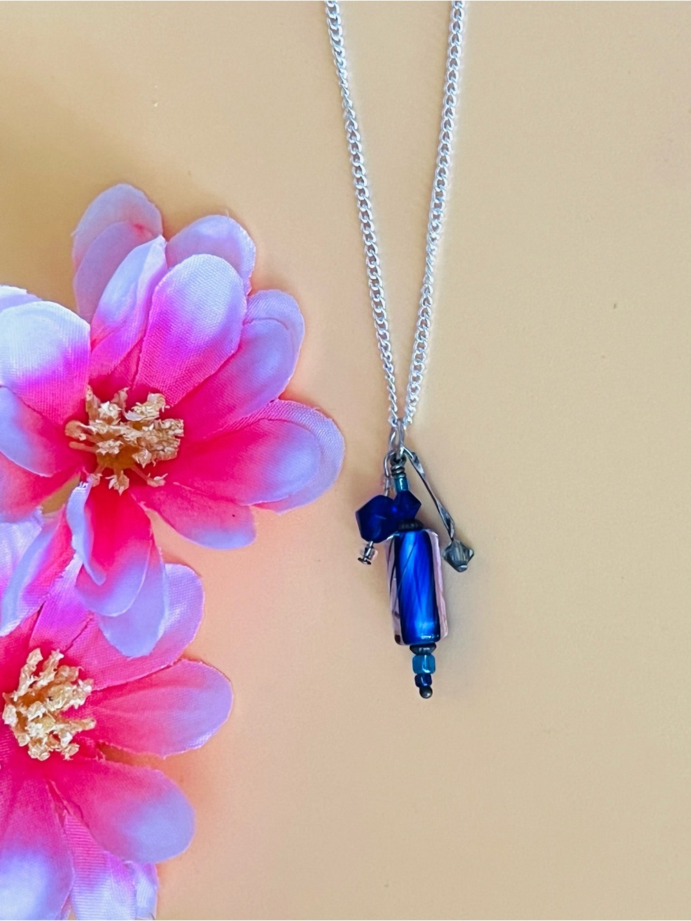 Blue beaded Pendant plus Necklace